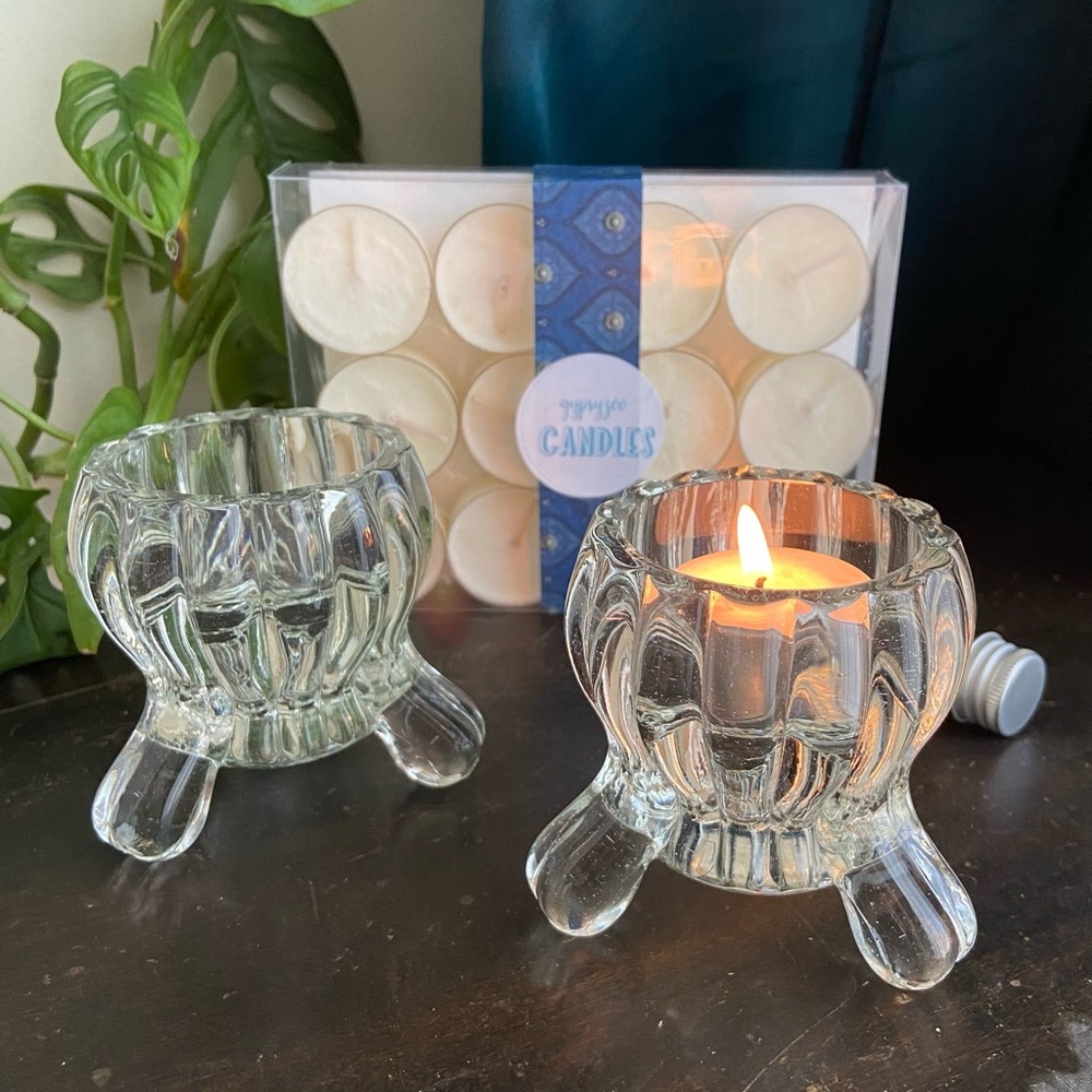 Vintage Pair 3 Footed Candle Holders 12 Hand Crafted Soy Candle Tealights